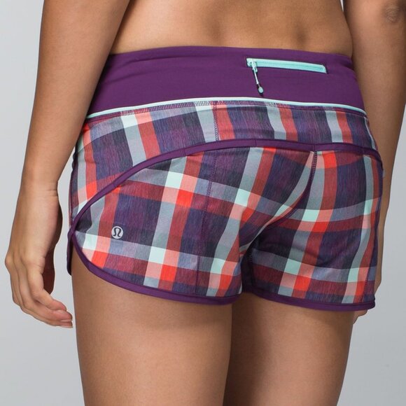 lululemon athletica Pants - EUC Lululemon Wheezy Check Berry Yum Yum Run: Speed SHort *2-way Stretch Size 4